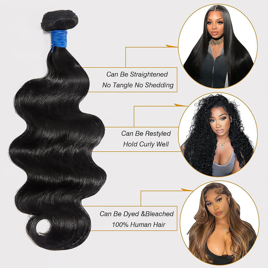 Brazilian Body Wave Human Hair Bundles – Soft, Full & Naturally Bouncy Virgin Hair, Natural Color