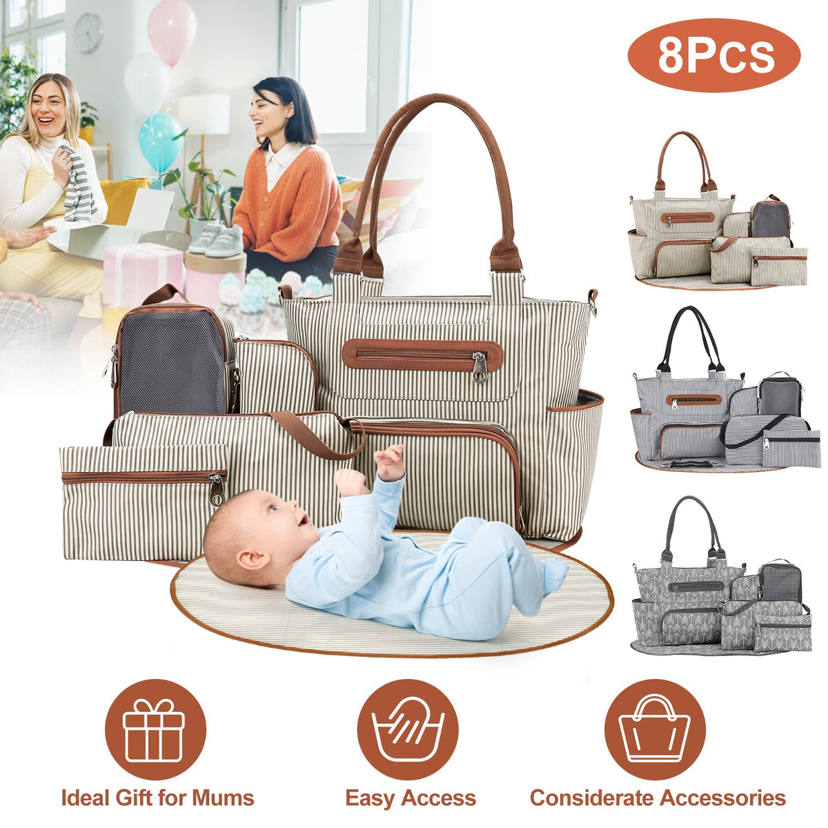 8-Piece Baby Diaper Bag Set – Complete Nappy Changing & Travel Essentials