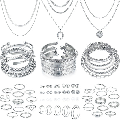 68-Piece Gold Jewelry Set for Women – Necklaces, Bracelets, Earrings & Rings