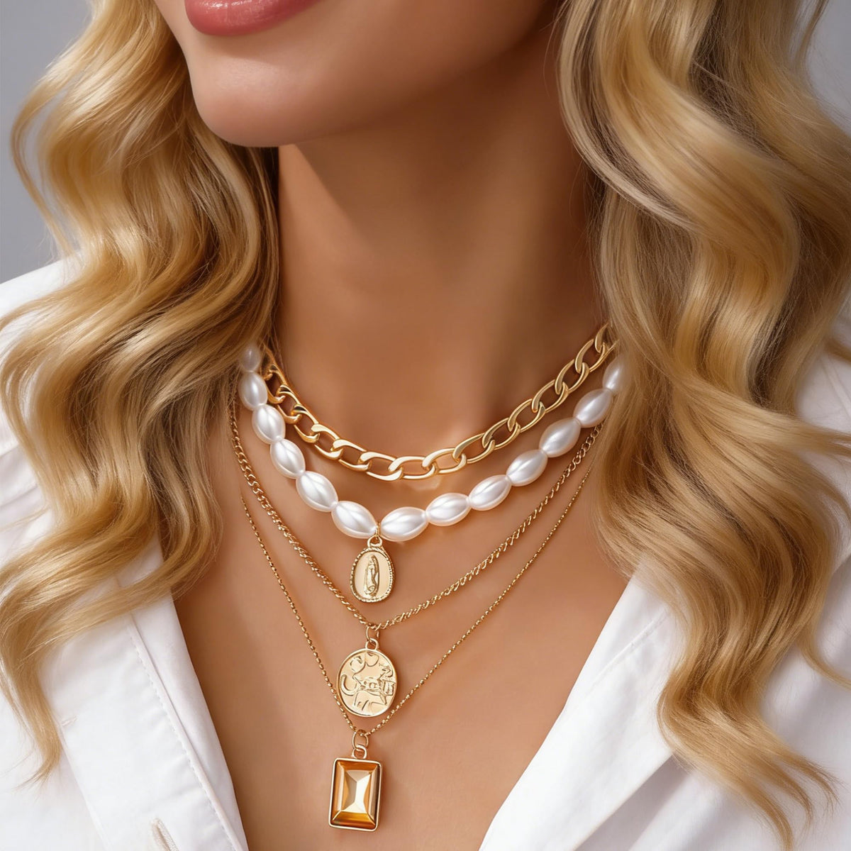Jewelry 68 Pcs Gold Jewelry Set for Women with 7 Necklace, 17 Bracelet, 5 Hoop Earrings, 15 Stud Earrings, 24 Knuckle Rings for Women Jewelry Set for Women Gift