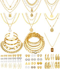 68-Piece Gold Jewelry Set for Women – Necklaces, Bracelets, Earrings & Rings