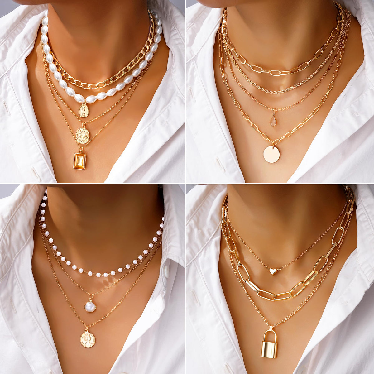 Jewelry 68 Pcs Gold Jewelry Set for Women with 7 Necklace, 17 Bracelet, 5 Hoop Earrings, 15 Stud Earrings, 24 Knuckle Rings for Women Jewelry Set for Women Gift