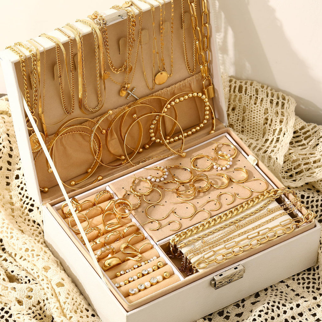 68-Piece Gold Jewelry Set for Women – Necklaces, Bracelets, Earrings & Rings