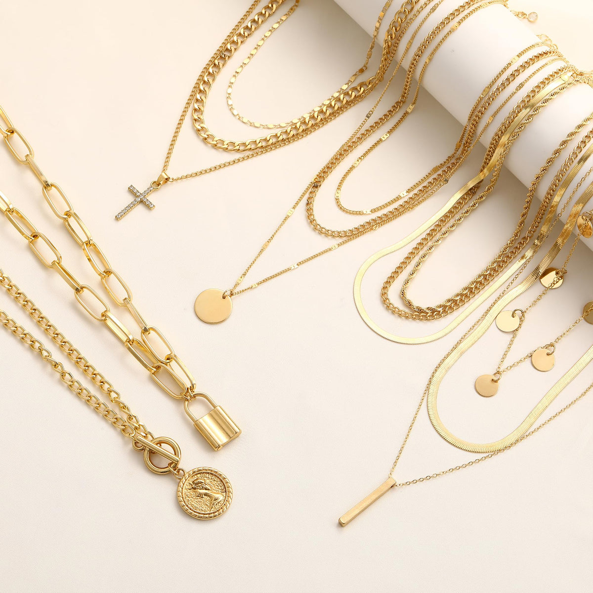 68-Piece Gold Jewelry Set for Women – Necklaces, Bracelets, Earrings & Rings