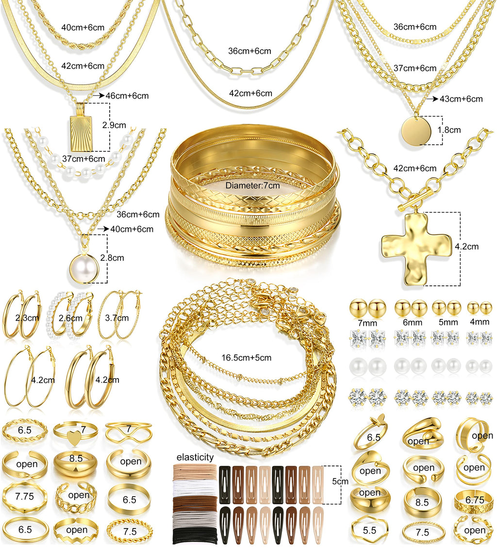 68-Piece Gold Jewelry Set for Women – Necklaces, Bracelets, Earrings & Rings