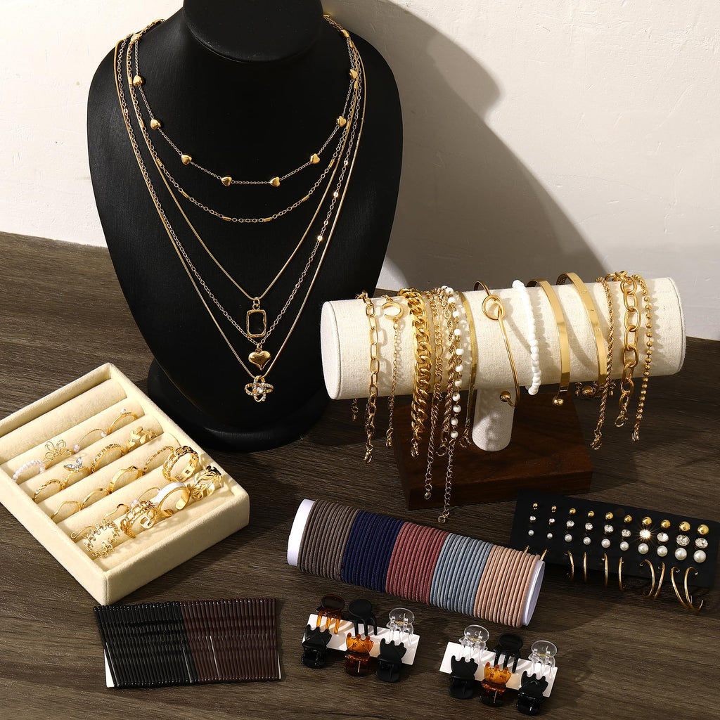 68-Piece Gold Jewelry Set for Women – Necklaces, Bracelets, Earrings & Rings