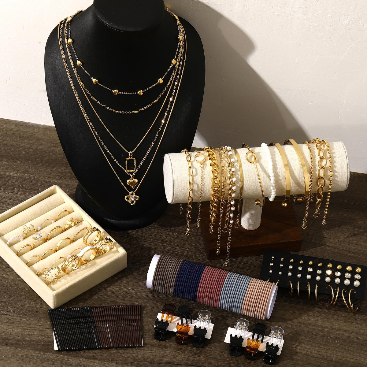 68-Piece Gold Jewelry Set for Women – Necklaces, Bracelets, Earrings & Rings