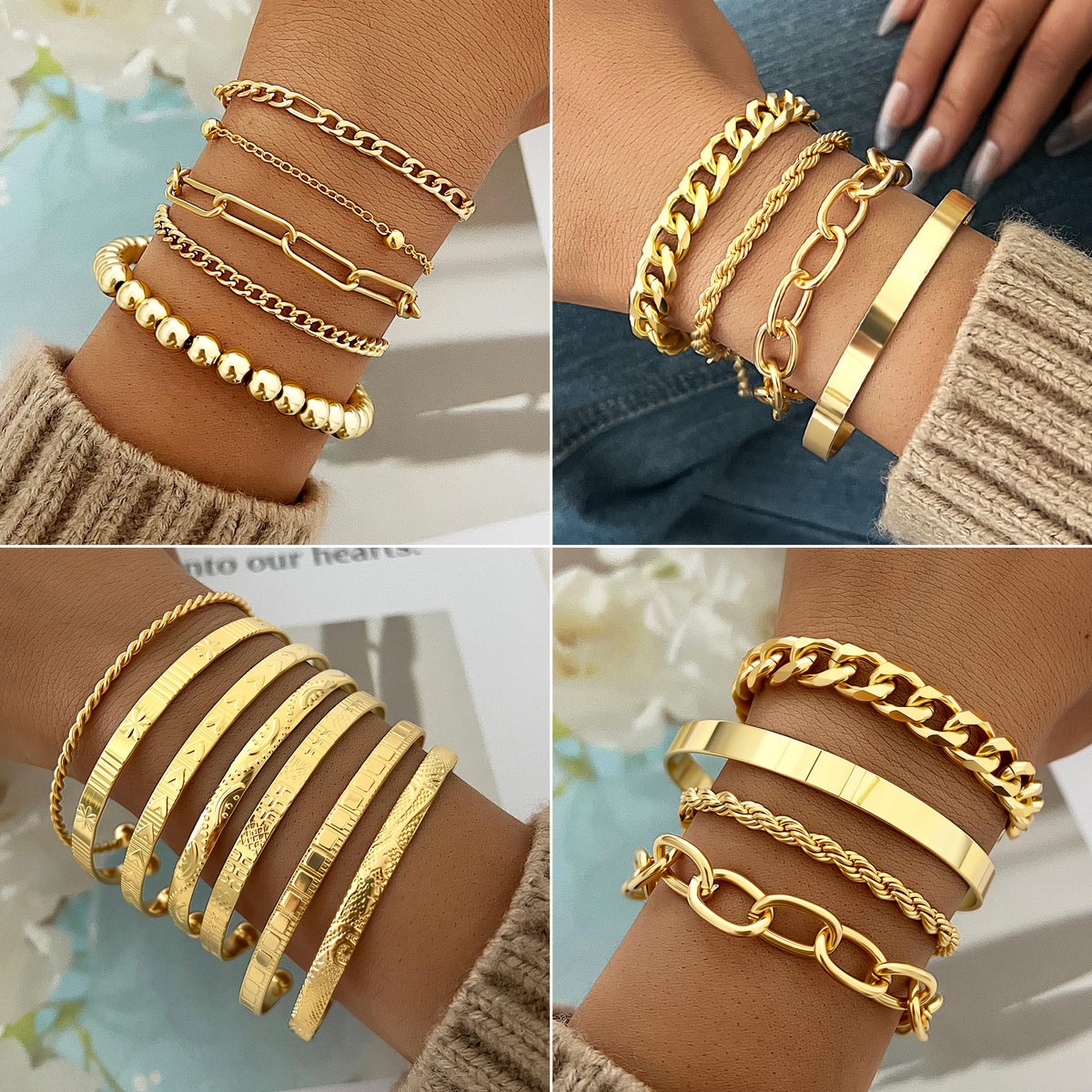 68-Piece Gold Jewelry Set for Women – Necklaces, Bracelets, Earrings & Rings