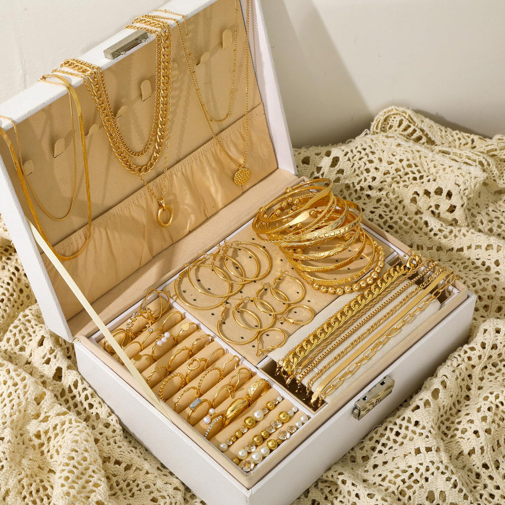 68-Piece Gold Jewelry Set for Women – Necklaces, Bracelets, Earrings & Rings