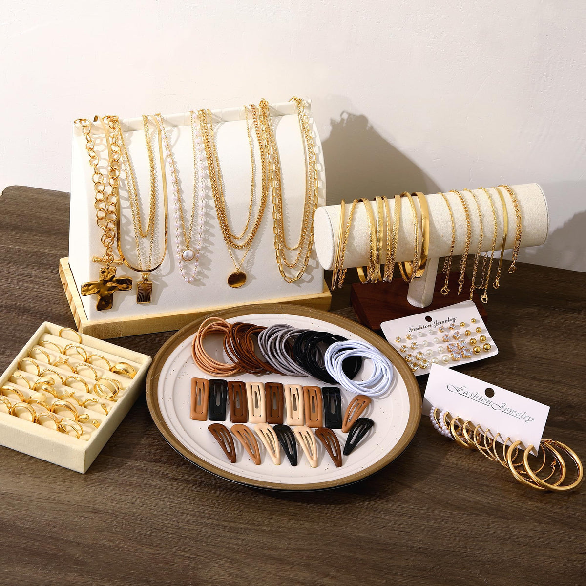 68-Piece Gold Jewelry Set for Women – Necklaces, Bracelets, Earrings & Rings