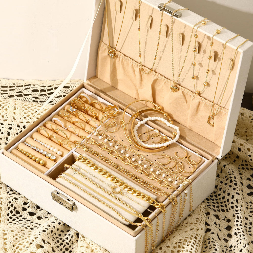 68-Piece Gold Jewelry Set for Women – Necklaces, Bracelets, Earrings & Rings