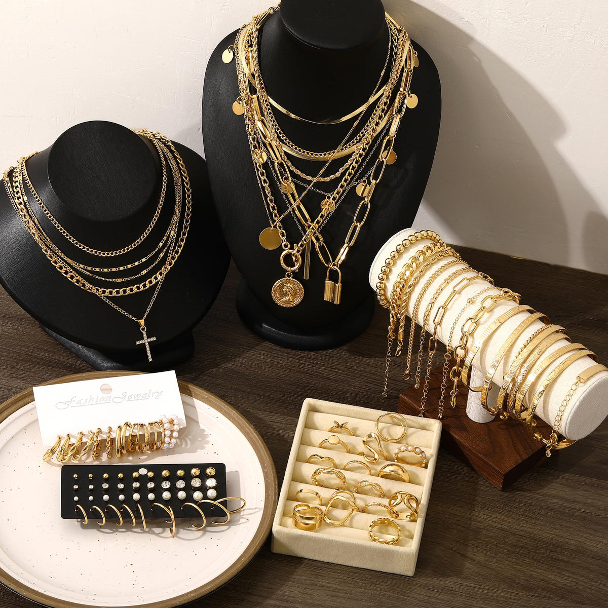 68-Piece Gold Jewelry Set for Women – Necklaces, Bracelets, Earrings & Rings