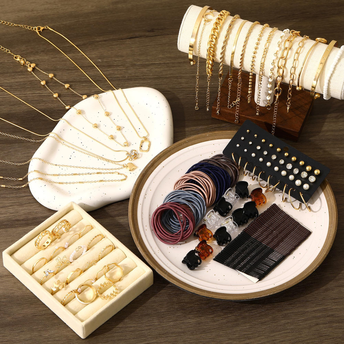 68-Piece Gold Jewelry Set for Women – Necklaces, Bracelets, Earrings & Rings