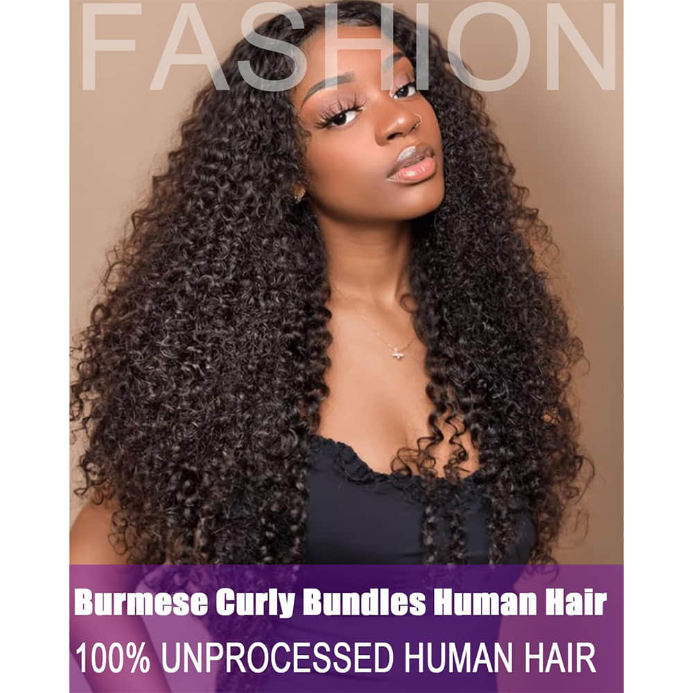 Burmese Curly Brazilian Virgin Human Hair Bundles – Natural Bounce & Soft Texture, 14–30 Inch
