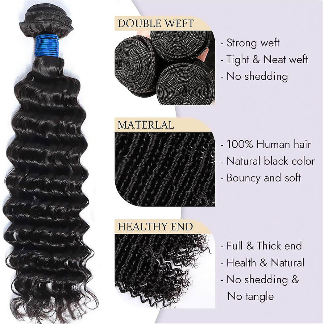 Deep Wave Brazilian Virgin Human Hair Bundles – Natural Movement & Soft Texture, 10–30 Inch