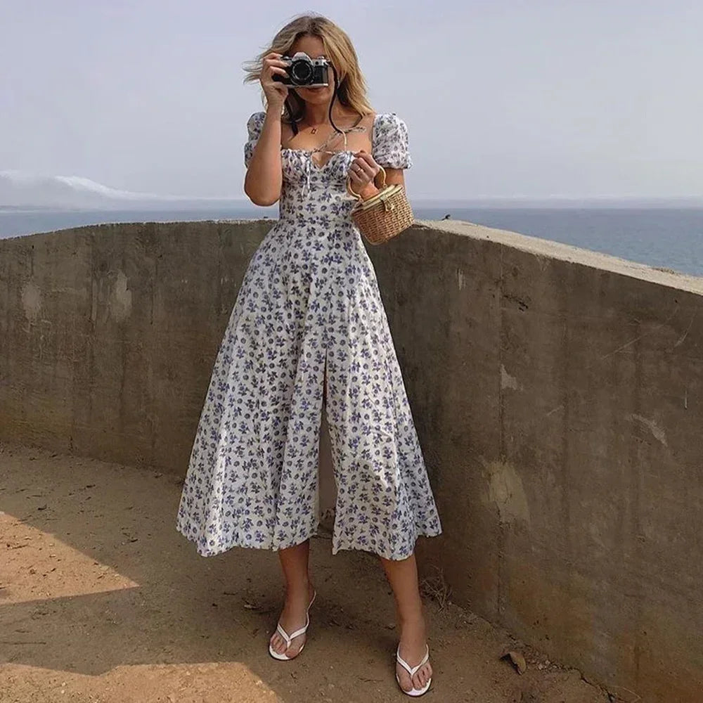 Women’s Floral Puff Sleeve Maxi Dress | Elegant Summer Dress | Sidewalk Aura