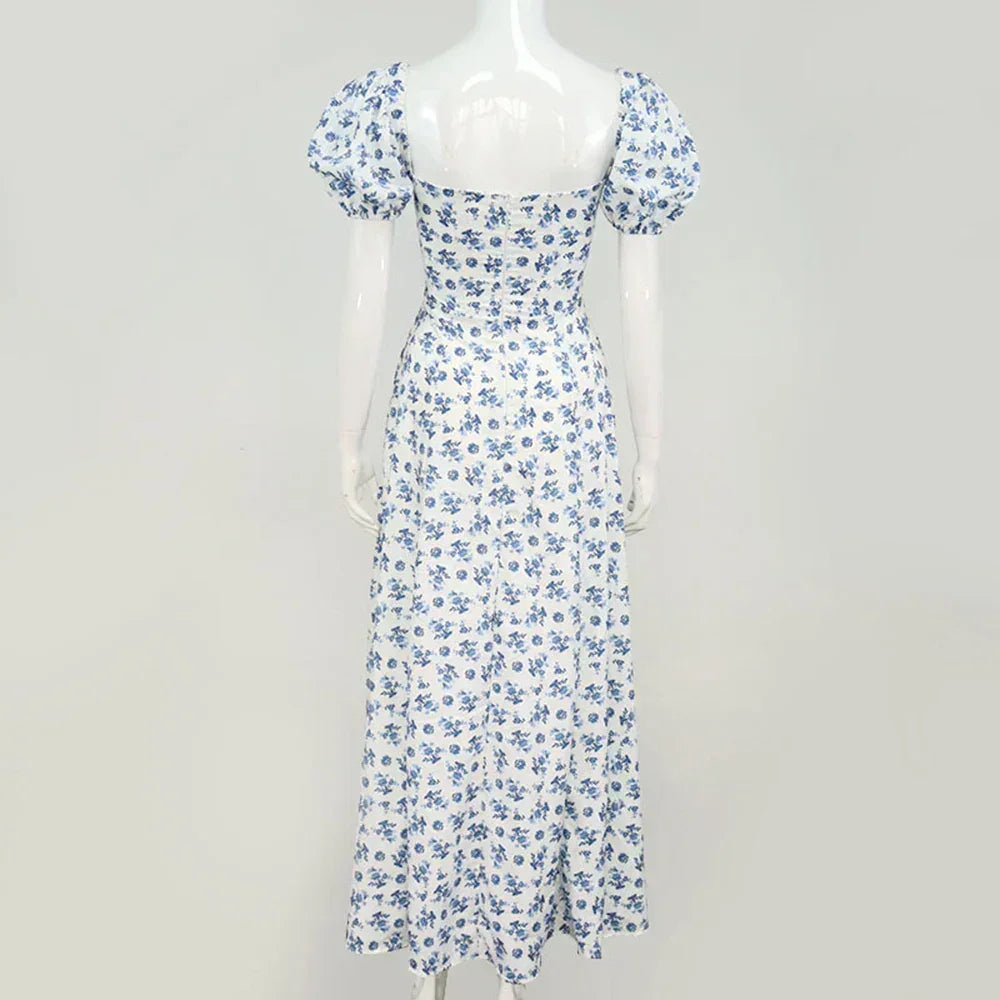 Women’s Floral Puff Sleeve Maxi Dress | Elegant Summer Dress | Sidewalk Aura