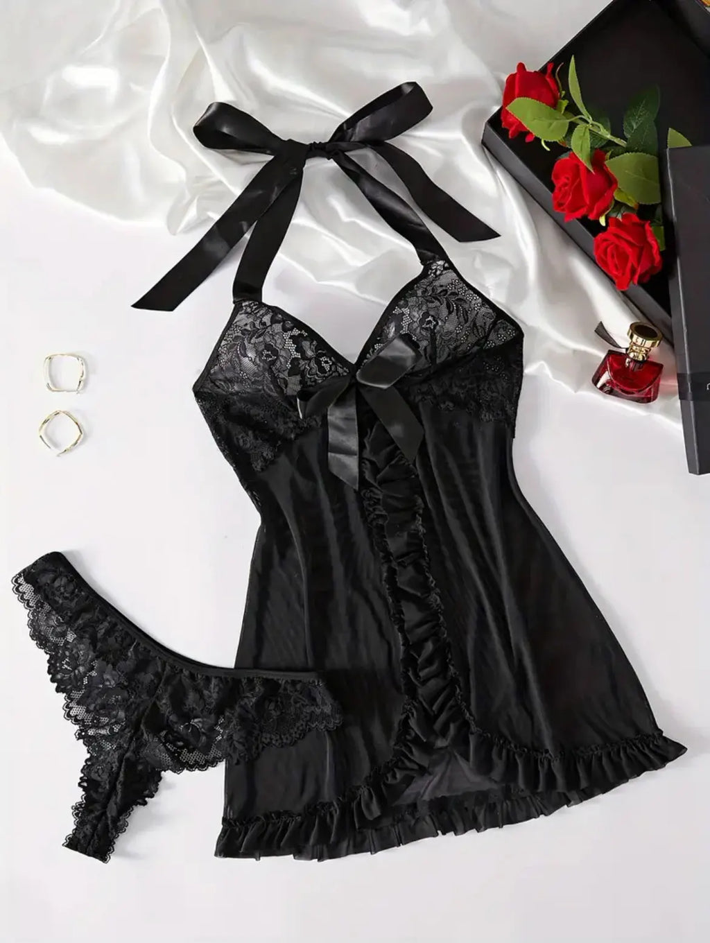 Women’s Sheer Lace Lingerie Set – Transparent Bra & Matching Panty, 2-Piece Intimates Set