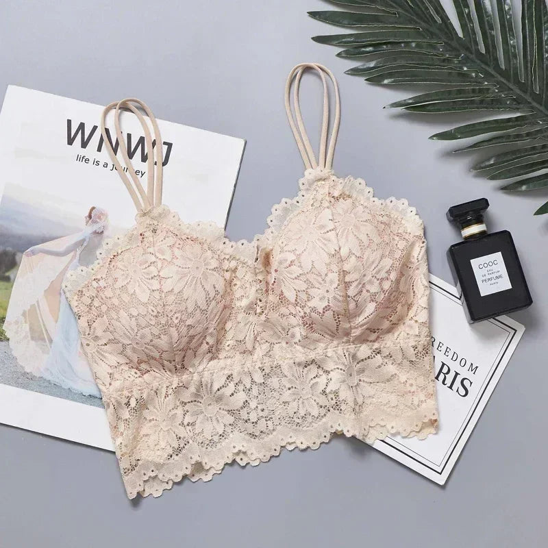 Floral Lace Plus Size Bralette – Wireless Push-Up Full Coverage Backless Bra