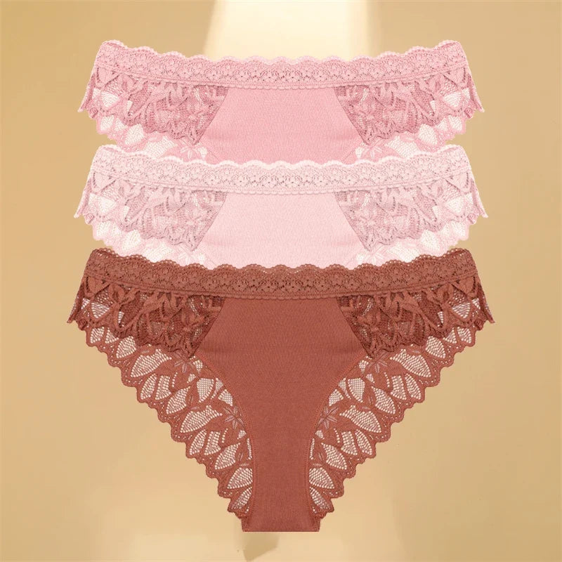 Floral Lace 3-Pack Women’s Panties – Low-Waist Breathable & Soft Briefs