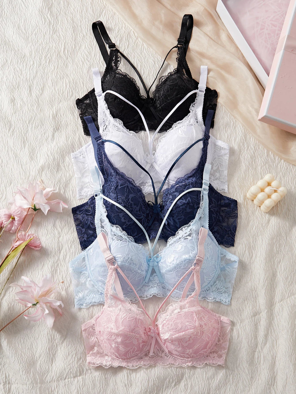 Lace Allure 5-Piece Women’s Lingerie Set – Push-Up Bra & Matching Lace Underwear