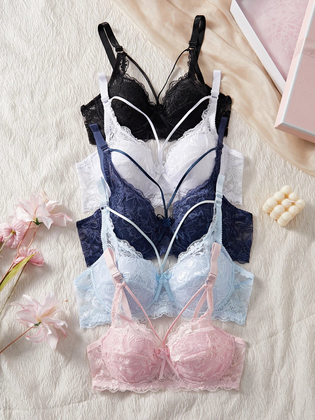 Lace Allure 5-Piece Women’s Lingerie Set – Push-Up Bra & Matching Lace Underwear