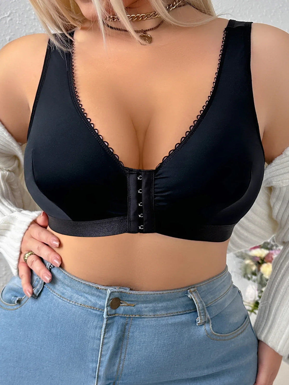 Everyday Comfort Plus Size Front-Closure Bra – Wireless Push-Up Full Coverage Bralette