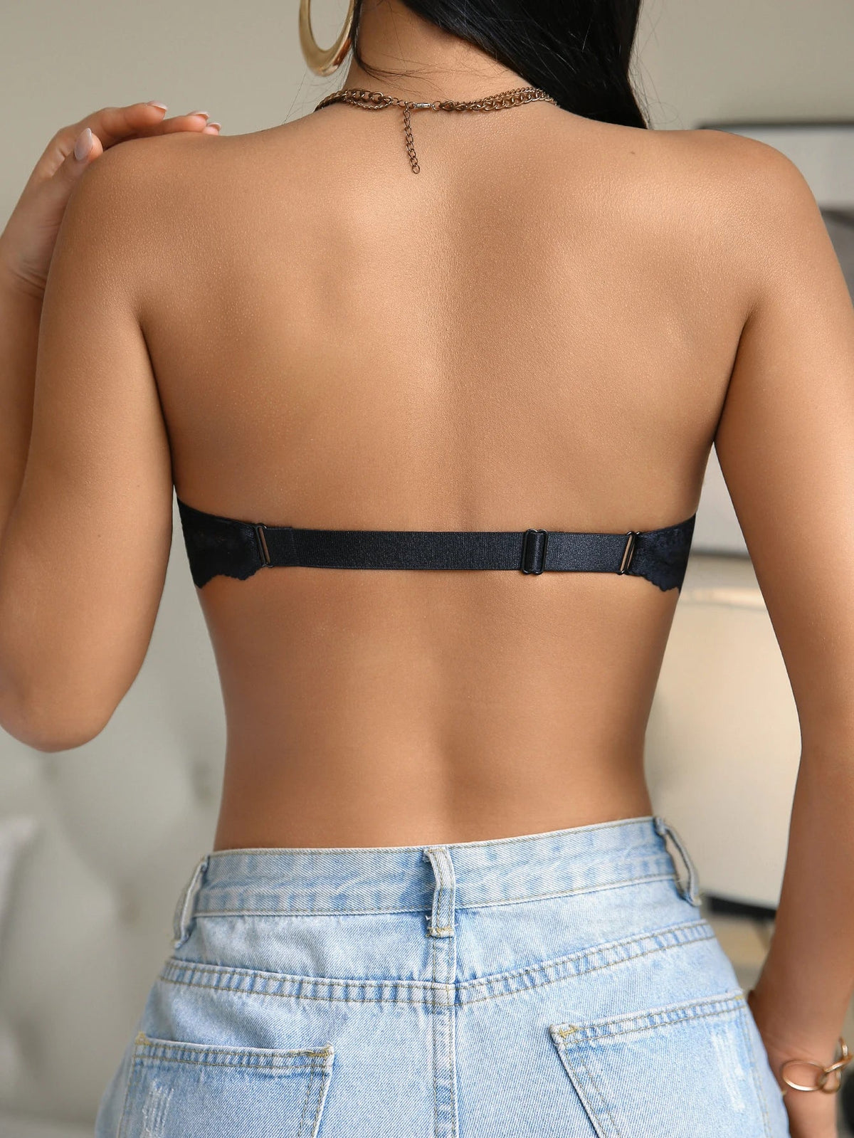 Lace Elegance Women’s Strapless Bra – Front-Closure Push-Up Underwire & Non-Slip Support