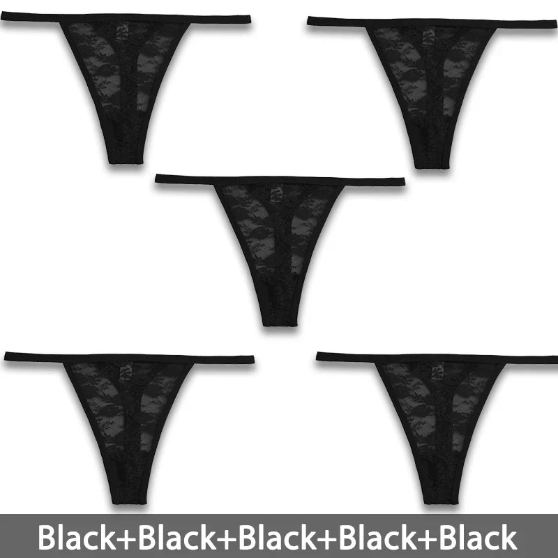Floral Lace 5-Pack Women’s Thong Panties – Romantic G-String Lingerie Set