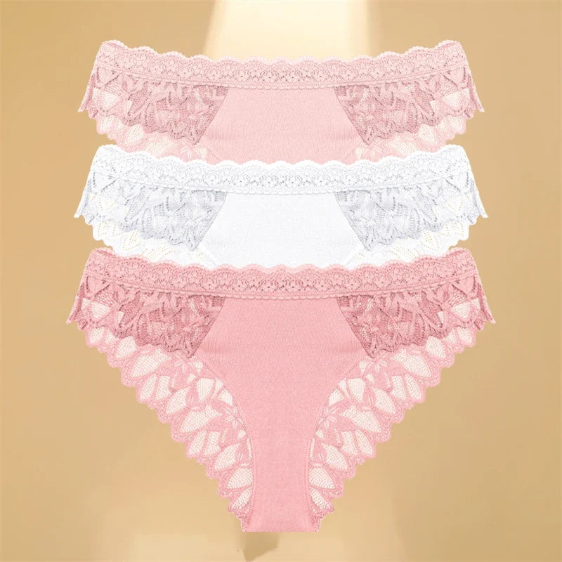Floral Lace 3-Pack Women’s Panties – Low-Waist Breathable & Soft Briefs