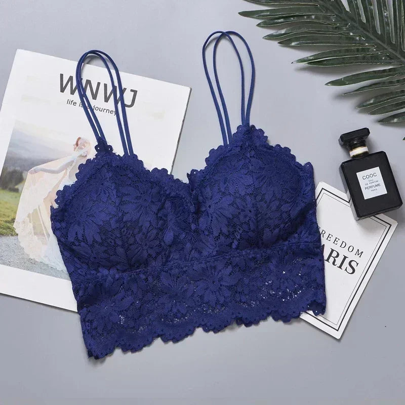 Floral Lace Plus Size Bralette – Wireless Push-Up Full Coverage Backless Bra