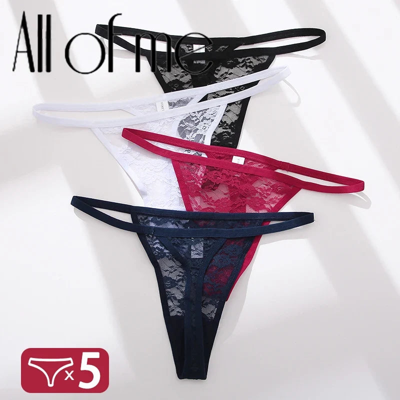 Floral Lace 5-Pack Women’s Thong Panties – Romantic G-String Lingerie Set