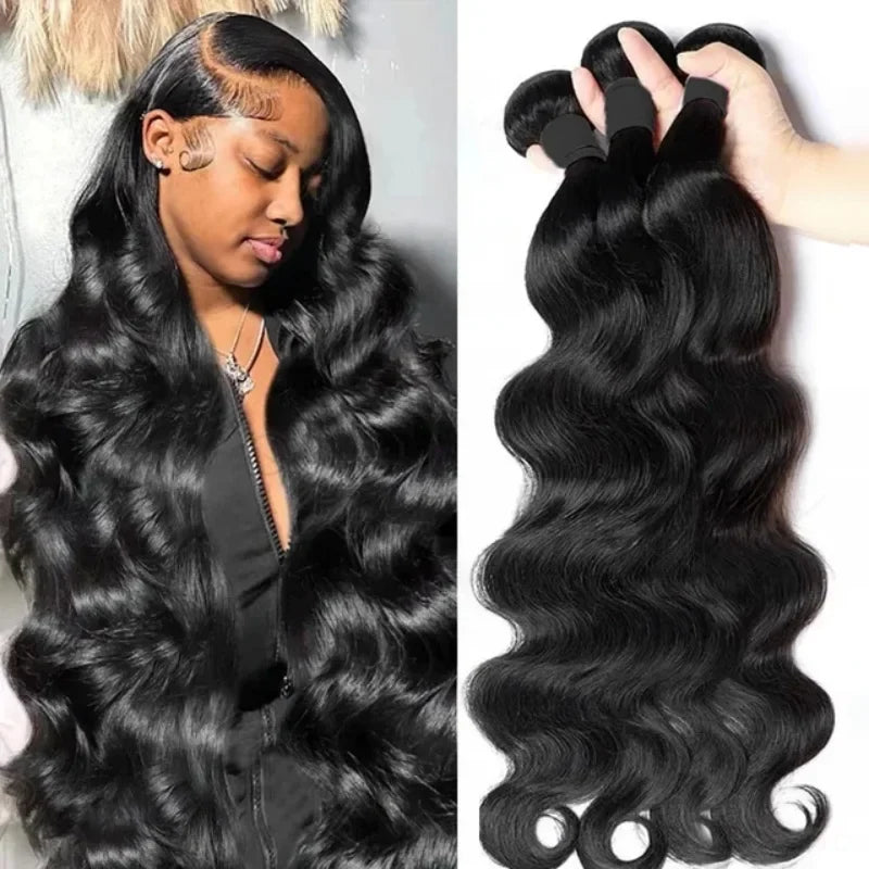 42 Inch Body Wave Brazilian Virgin Human Hair Bundles – Natural Black, Unprocessed 12A Hair Extensions