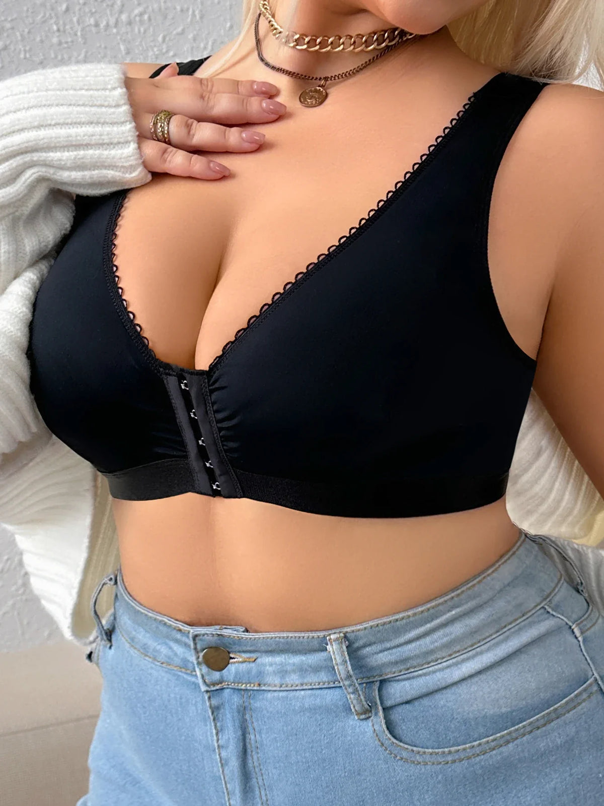 Everyday Comfort Plus Size Front-Closure Bra – Wireless Push-Up Full Coverage Bralette