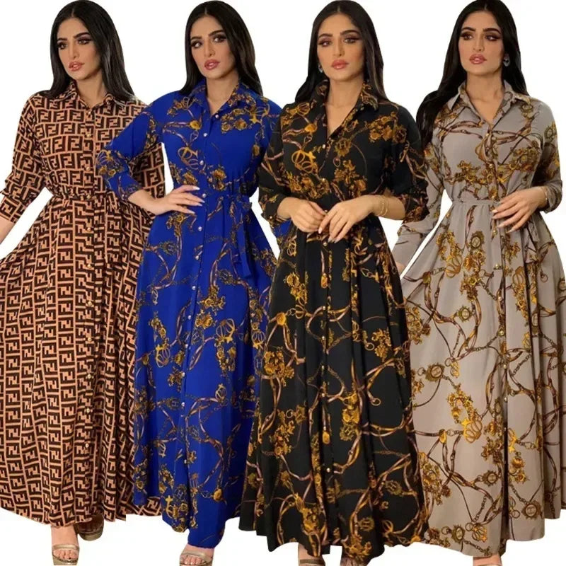 Autumn Elegance Women’s Printed Dress – Chic Long-Sleeve Casual & Fashion Dress