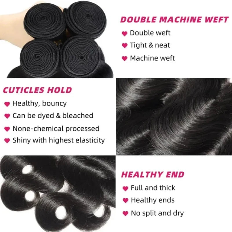 42 Inch Body Wave Brazilian Virgin Human Hair Bundles – Natural Black, Unprocessed 12A Hair Extensions