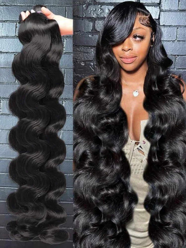 42 Inch Body Wave Brazilian Virgin Human Hair Bundles – Natural Black, Unprocessed 12A Hair Extensions