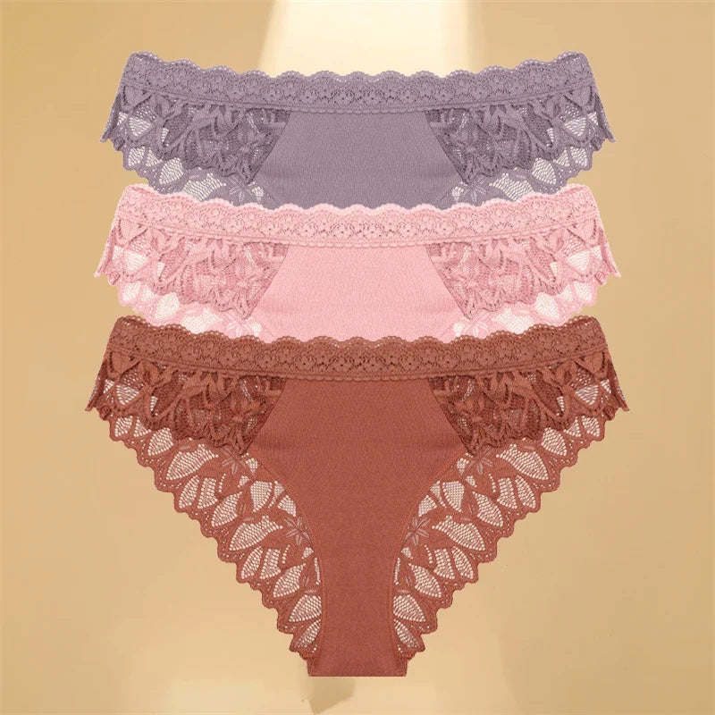 Floral Lace 3-Pack Women’s Panties – Low-Waist Breathable & Soft Briefs