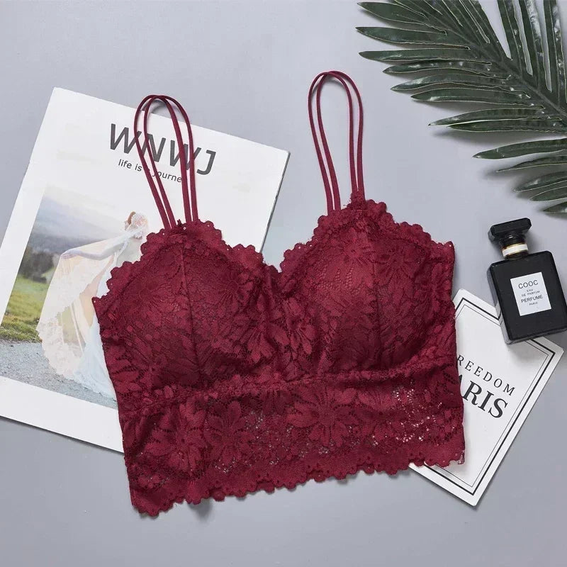 Floral Lace Plus Size Bralette – Wireless Push-Up Full Coverage Backless Bra