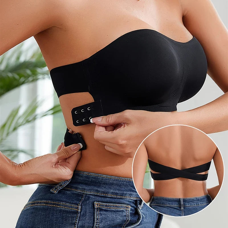 Invisible Beauty Women’s Strapless Push-Up Bra – Removable Pads, Seamless & Anti-Slip