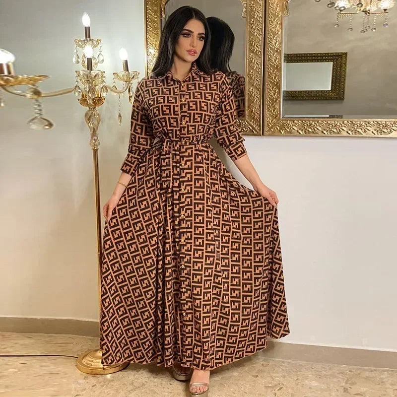 Autumn Elegance Women’s Printed Dress – Chic Long-Sleeve Casual & Fashion Dress