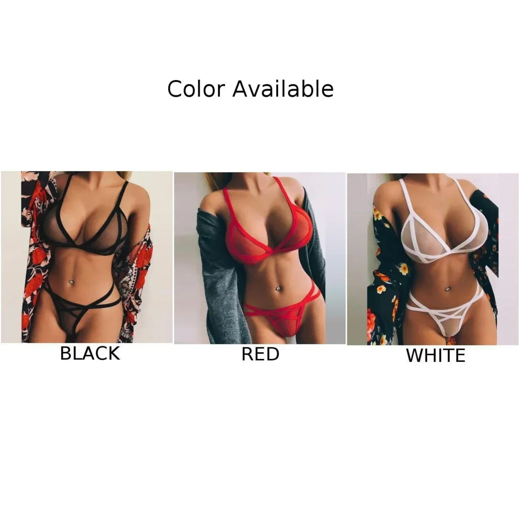 Women’s Sheer Mesh Lingerie Set – Wireless See-Through Bra & Matching Panty, Lightweight 2-Piece Set
