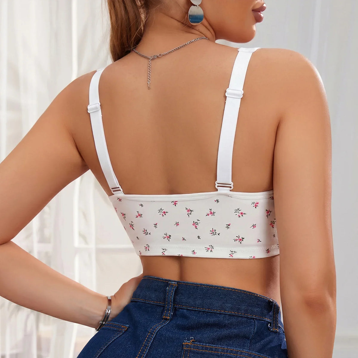 Butterfly Lace Plus Size Bra – Front-Closure Wireless Padded Push-Up Bralette