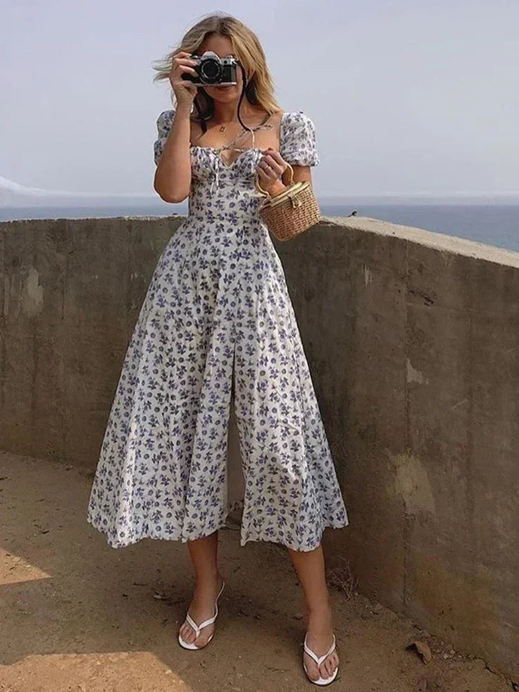 Women’s Floral Puff Sleeve Maxi Dress | Elegant Summer Dress | Sidewalk Aura