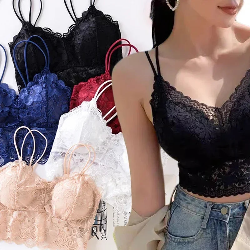 Floral Lace Plus Size Bralette – Wireless Push-Up Full Coverage Backless Bra