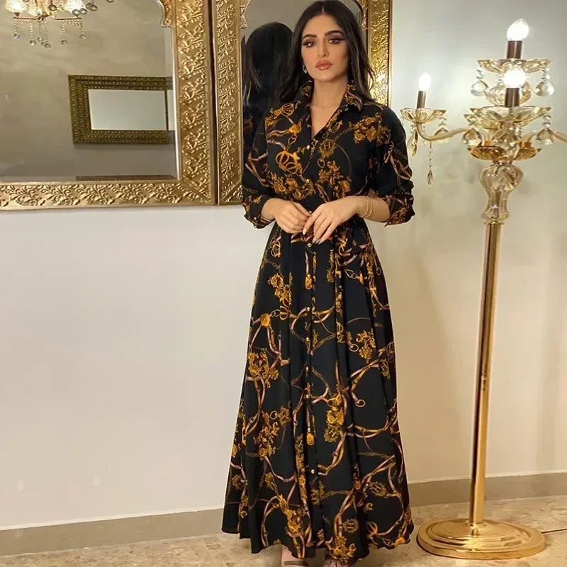 Autumn Elegance Women’s Printed Dress – Chic Long-Sleeve Casual & Fashion Dress