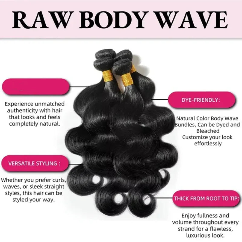42 Inch Body Wave Brazilian Virgin Human Hair Bundles – Natural Black, Unprocessed 12A Hair Extensions