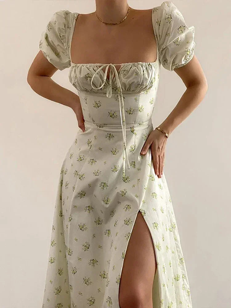 Women’s Floral Puff Sleeve Maxi Dress | Elegant Summer Dress | Sidewalk Aura