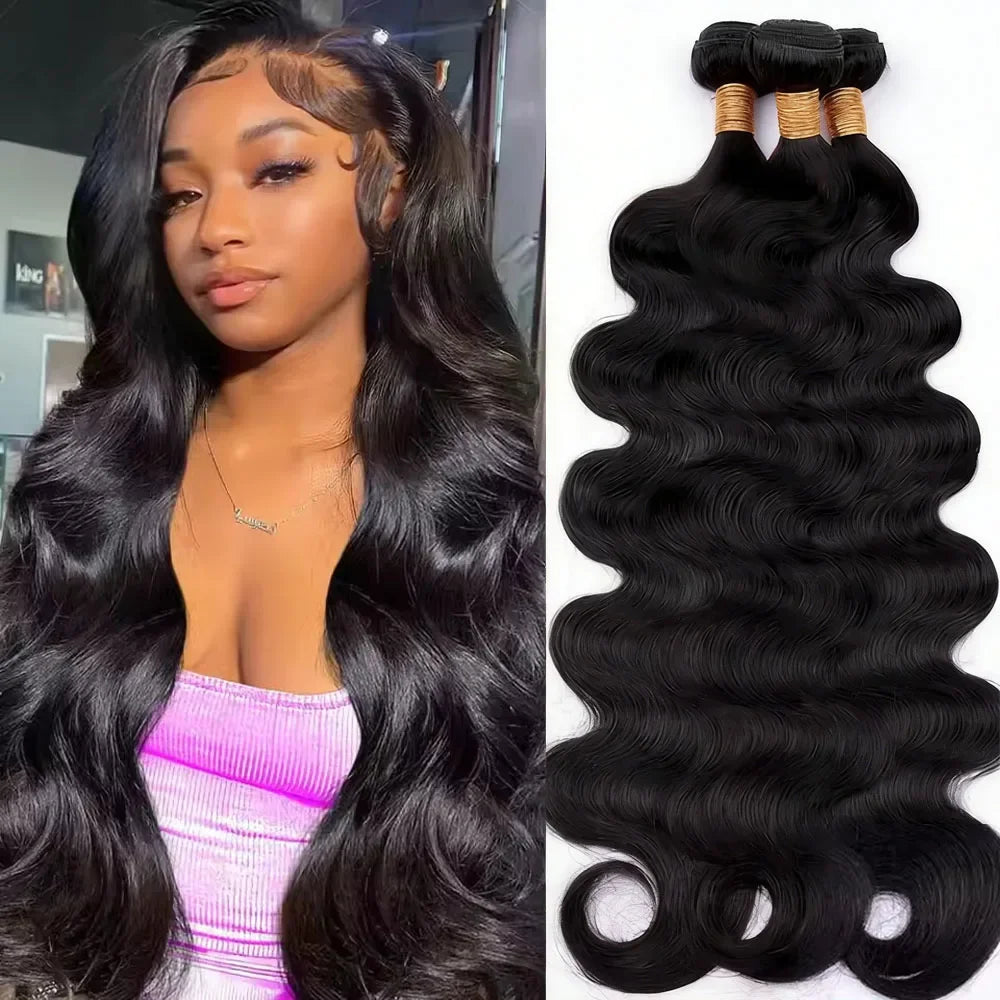 42 Inch Body Wave Brazilian Virgin Human Hair Bundles – Natural Black, Unprocessed 12A Hair Extensions