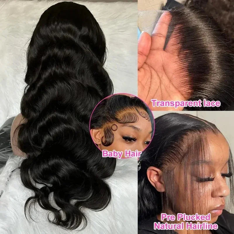 Brazilian Body Wave Human Hair Wig – HD Lace, 180%–200% Density, 16–40 Inch